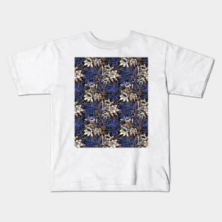 William Morris Tulip and Willow Pattern Blue on Black Kids T-Shirt